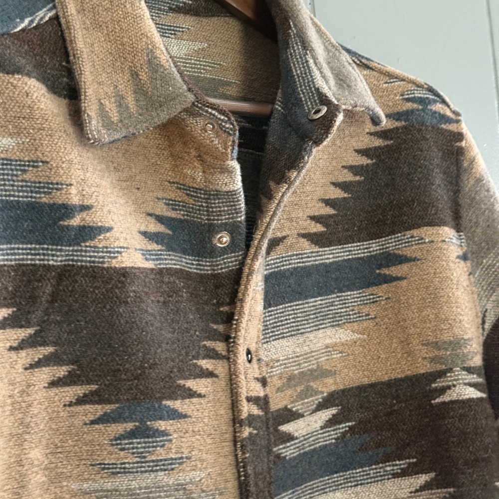 RFANTASY Mens Southwestern Aztec Print Snap Button Flannel Shirt Jacket Brown XL - Picture 3 of 8